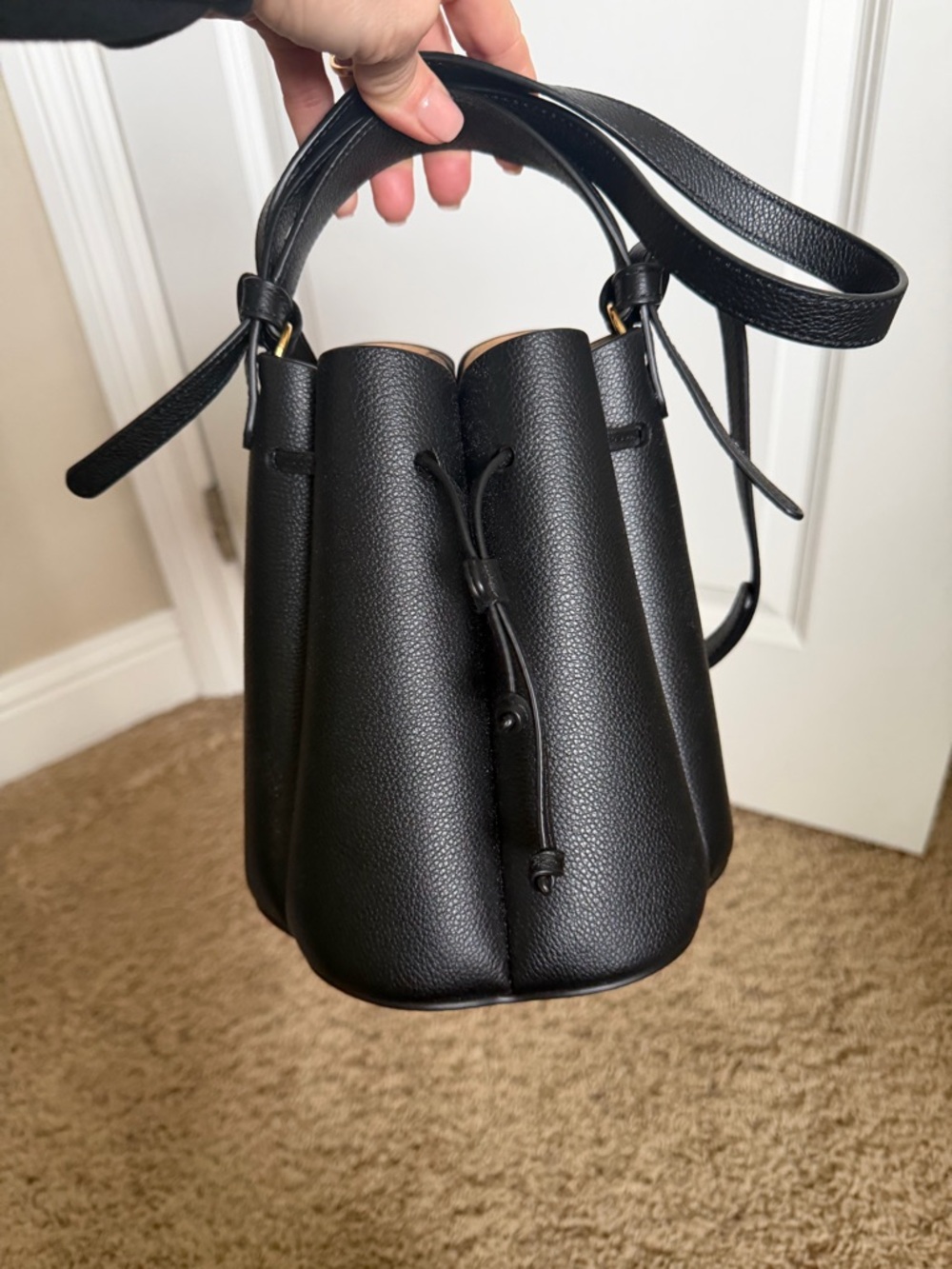Mini Textured Camel Drawstring Bag - Picture 10 of 11